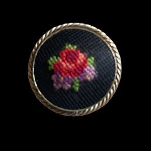 Petit Point Brooch, Embroidered Floral, Vintage